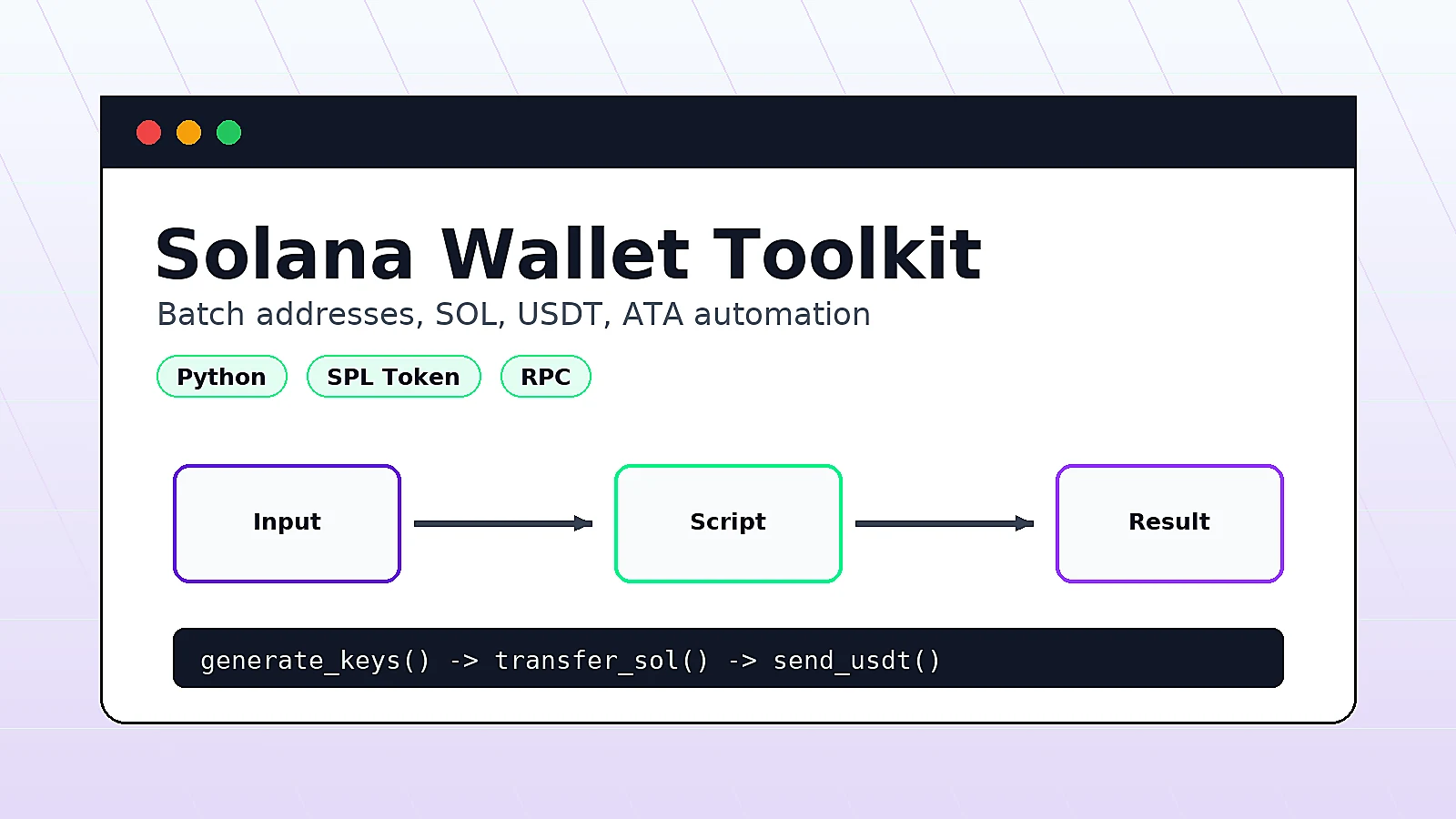 从0开始搭建自己的 Solana 钱包工具（批量生成地址/SOL 与 USDT 转账）